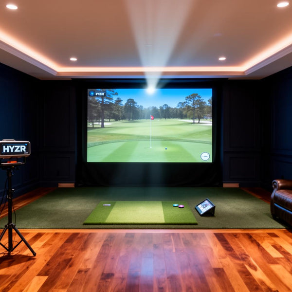HYZR Elite open-room simulator bay with leather lounge seating