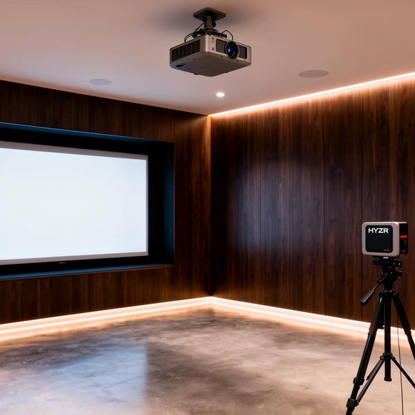HYZR Elite wall-integrated simulator bay with walnut feature wall